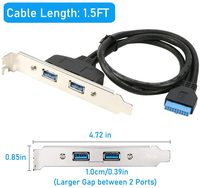 DFX 20Pin to Dual USB a Female PCI Bracket Cable 50cm, Blue 5Gbps Super Speed Internal Data Wire for Desktop Computer