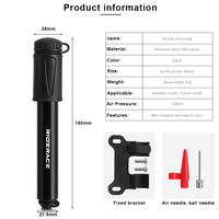 RIDERACE Tragbare Mini-Fahrradpumpe für Schrader- und Presta-Ventile, MTB- und Rennrad-Reifenpumpe, Handluftpumpe mit Nadel und Schlauch für Radfahren