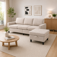 Canapé d'angle convertible moderne 3 places en tissu avec chaise longue réversible et ottoman de rangement pour salon