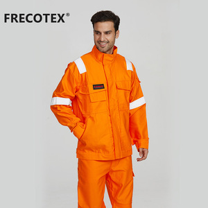 Veste de soudage ignifuge en coton orange Xk-225658 pour hommes, vêtements de travail avec bandes réfléchissantes, utilisation en port et en chantier naval - Product Image 3