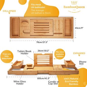 Organisateur de <span class=keywords><strong>baignoire</strong></span> en bambou réglable et pliable, plateau de bain de luxe extensible en bois pour une expérience de bain relaxante et une touche décorative - Product Image 4