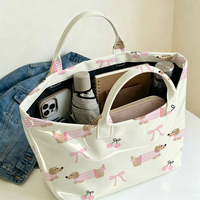 Sac à main tendance en PVC transparent imperméable avec imprimé motif cerise et chien teckel, grande capacité, pour les trajets quotidiens, sac à bandoulière, sac de maman