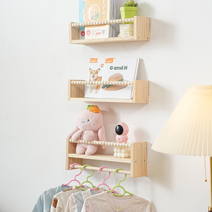 Estantería de pared de madera maciza para niños, 3 niveles con cuentas para libros, juguetes, almacenamiento de ropa, organizador para habitación infantil - Product Image 1