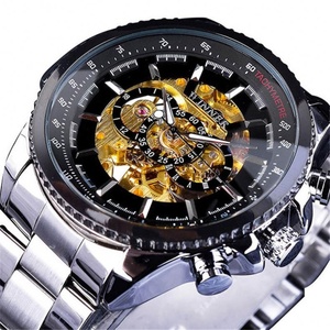 Men's Gold Skeleton Automatic <b>Mechanical</b> <b>Watch</b>, Decorative Tachymeter Bezel, Luxury Stainless Steel Business Dress Wristwatch - Product Image 6