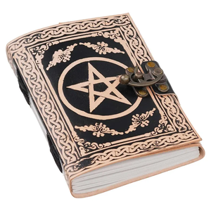 Handcrafted Pentacle Leather Journal Witchcraft Grimoire <b>Book</b> with Lock, Vintage Embossed Diary Notebook - Product Image 1