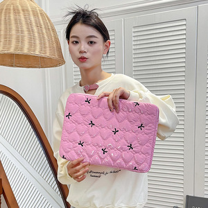 Cute Bowknot Nylon Embroidery Sleeve Soft Handbag <b>Case</b>, Portable Fashion Quilted Shockproof Tablet Liner <b>Laptop</b> Bag. - Product Image 6
