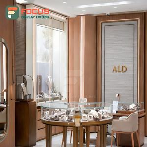 Vitrine de présentation de bijoux haut de gamme, moderne, en bois, verre et métal, avec éclairage LED, pour boutique de luxe, présentation intérieure - Product Image 4