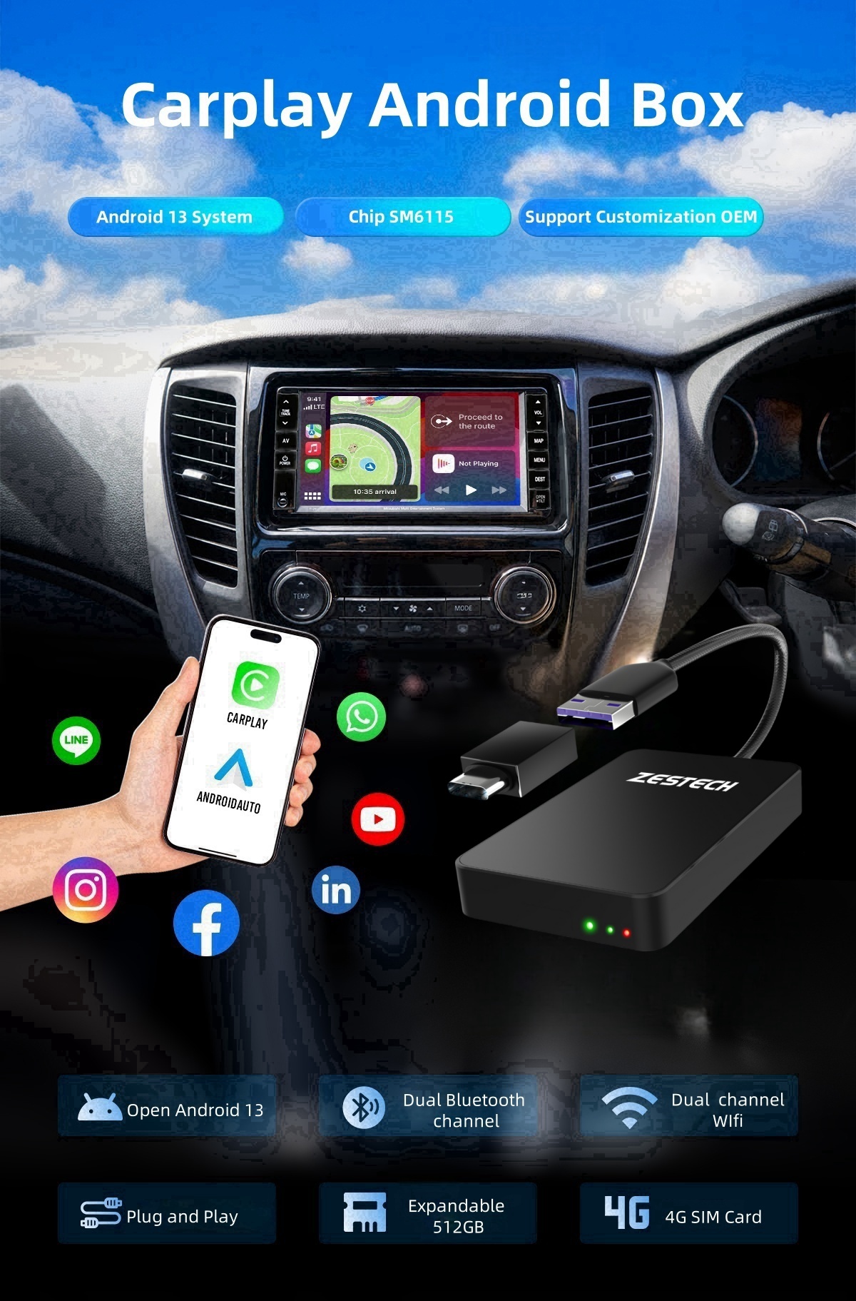テレビ Full Android Ai Box Carlinkit Android 15 AI Box Ultra 8+128G Wireless Carplay Car