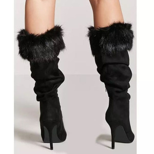 Suede Upper Fluffy Fur Women Pile up Boots Side Zipper Comfortable Short Booties High <b>Heel</b> Half Knee High Daily Boots Shoes - Product Image 4