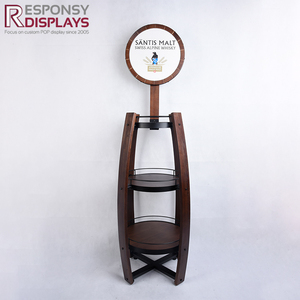 Estante de exhibición de pie de suelo de madera vintage con estantes de tres niveles para licor, vino y bebidas en tienda de <span class=keywords><strong>Bar</strong></span> minorista - Product Image 4