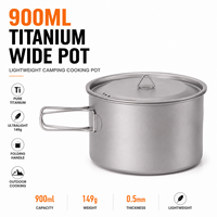 Pot en titane de 900 ml, léger, pour la cuisine en camping, avec couvercle, ustensiles de cuisine en titane pur pour la randonnée et le camping en plein air