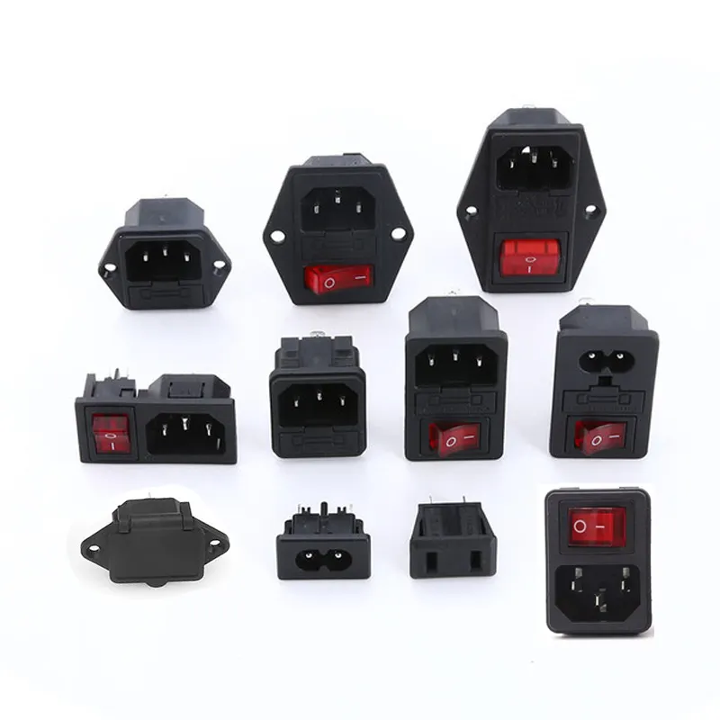 AC power socket with rocker switch 2-in-1 type 3 Pin AC-02A plug with/without light 2pin power switch socket