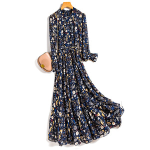 Vestido de princesa de manga larga con estampado floral para mujer, talla grande, informal, maxi vestido con diseño de lazo, adelgazante y que oculta la barriga - Product Image 3