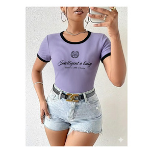 Body moulant à manches courtes et col rond pour femme, couleur lilas, entièrement en Lycra, taille normale 55 cm - Product Image 1