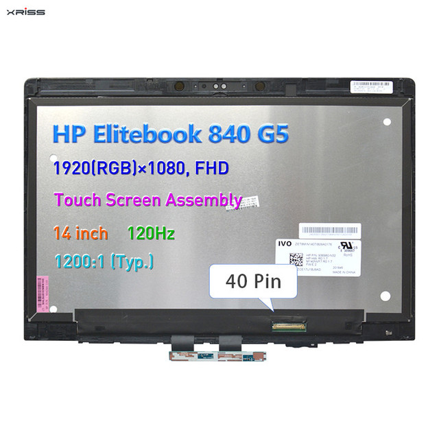 LCD Screen 14.0 Inch 1920*1080  FHD 120Hz Laptop Touch Screen Replacement for HP Elitebook 840 G5 Assembly