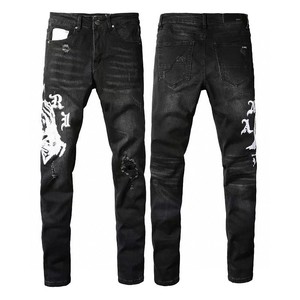 Jeans de <span class=keywords><strong>Hombre</strong></span> de Diseño de Lujo de Alta Calidad, Estilo Urbano, Ajustados, Desgastados, Elásticos, de Pierna Recta, al por Mayor - Product Image 3