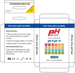 Yüzme havuzu, sıcak küvet, içme suyu pH göstergesi kağıdı için hızlı pH test şeritleri pH 0-14