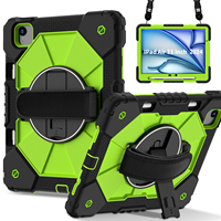 Étui antichoc WESOROL pour iPad Air 11 M3 2025 M2 2024 avec support rotatif à 360°, dragonne, bandoulière et porte-stylet – Noir, Jaune, Vert
