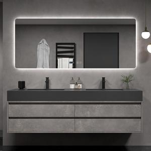 New Gray Modern Wall Mounted Bathroom <b>Vanity</b> LED Smart <b>Mirror</b> Moistureproof and Waterproof Stone Countertop - Product Image 4