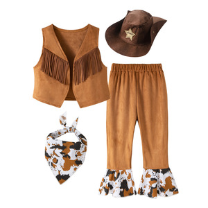 Disfraz de <span class=keywords><strong>Vaquero</strong></span> para Niños, Conjunto de Ropa de Cosplay, <span class=keywords><strong>Chaleco</strong></span> + Pantalones + Bufanda + Sombrero, 4 Piezas, Traje para Niños Pequeños - Product Image 4