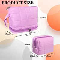 Petite pochette de rangement matelassée mignonne en polyester violet matelassé à fermeture ouverte pour femmes