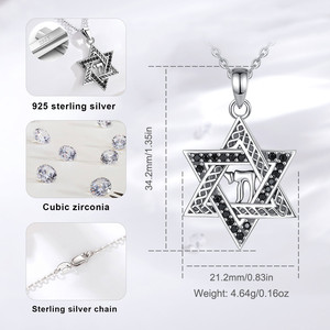Changda 925 bijoux de luxe en argent étoile de david pavé bijoux étoile juive sceau messianique de jérusalem pendentif collier pour femmes - Product Image 2