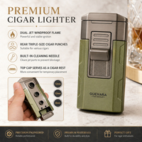 En stock, livraison rapide, briquet à cigare portable coupe-vent, torche à flamme jet, rechargeable, avec poinçon à 3 calibres