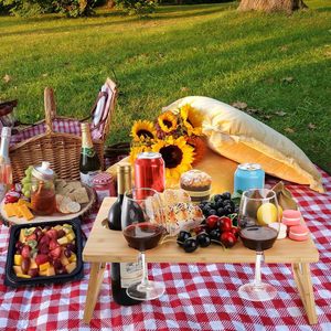 <b>Bamboo</b> Portable Folding <b>Table</b> 43x32x17.8cm With Wine Holder Outdoor Use - Product Image 2