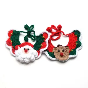 Lovely Christmas Collar Hand-knitted Pet Christmas Bandana Scarf Woolen Yarn Pet Dog Cat Accessories