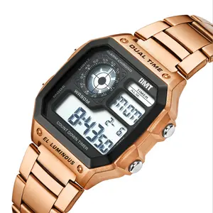 스테인레스 스틸 패션 캐주얼 남성용 전자 시계 스포츠 통기성 시계 아날로그 디지털 시계