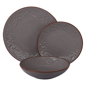 Juego de Platos de Cerámica Directo de Fábrica, Vajilla de Cerámica Doméstica, Diseño en Relieve con Borde Rojo - Product Image 3