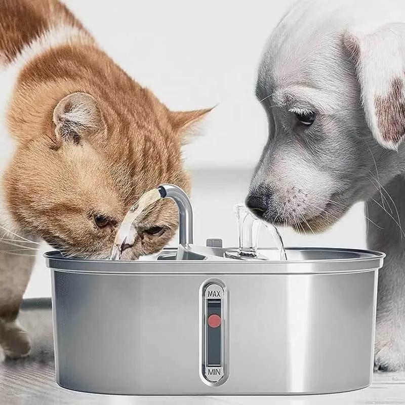 Huisdier Roestvrij Staal Water Dispenser Kat En Hond Fontein Slimme Voeding Water Feeder Dubbele Kom Fontein 3.2l