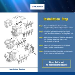 Paquetes de bobinas de encendido de rendimiento ARKAUTO UF311 30520-PNA-007 para <span class=keywords><strong>HONDA</strong></span> CIVIC S2000 ACCORD 2,0 2,2 2,4 K24 <span class=keywords><strong>K20</strong></span> - Product Image 6
