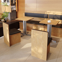 Ensemble de salle à manger de style minimaliste pour café, table carrée en placage de bois, chaise en bois avec coussin en PU pour café de desserts