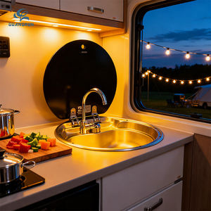 Évier de cuisine léger et contemporain en acier inoxydable 304 CUPC avec couvercle en verre trempé <span class=keywords><strong>pour</strong></span> <span class=keywords><strong>caravane</strong></span> et camping-car - Product Image 1