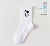 Chaussettes en tricot pour femmes, mignonnes, avec nœud, en coton blanc, respirantes, pour tous les jours
