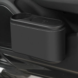 ถังขยะด้านข้างสำหรับรถยนต์กล่องเก็บฝุ่นขยะรถยนต์กล่องเก็บของหนัง PU พร้อมที่วางแก้วดีไซน์ใหม่ - Product Image 3