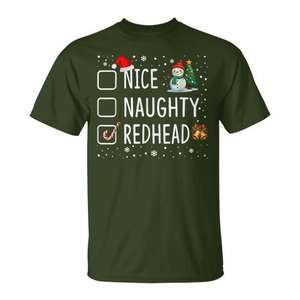 T-shirt de Noël Nice Naughty Redhead, design amusant pour les fêtes, chemise de Noël - Product Image 1