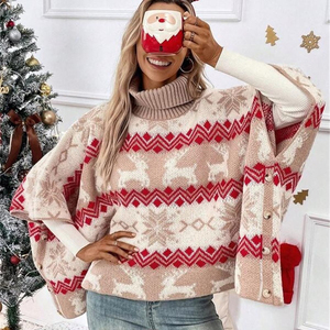 Nuevo suéter de <span class=keywords><strong>cuello</strong></span> <span class=keywords><strong>alto</strong></span> de Navidad Moose para <span class=keywords><strong>mujer</strong></span>, suéter informal de manga murciélago de Color en contraste para <span class=keywords><strong>mujer</strong></span> - Product Image 2