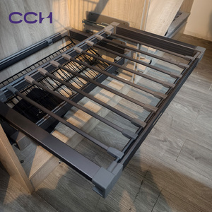 Perchero telescópico para pantalones con marco de aluminio, amortiguación y extracción, barra gris, marco gris, 600 a 900 mm, para armario - Product Image 2