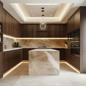 Meubles de cuisine de villa de luxe léger de style européen sur mesure, en MDF, avec îlot central intégré et évier, pour projets de rénovation - Product Image 4