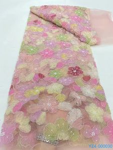 Nouveau Design Stock <span class=keywords><strong>Pas</strong></span> <span class=keywords><strong>Cher</strong></span> 3D Fleurs Dentelle <span class=keywords><strong>Tissu</strong></span> <span class=keywords><strong>Haute</strong></span> <span class=keywords><strong>Couture</strong></span> Coloré Paillettes Tulle Brodé Perlé Dentelle <span class=keywords><strong>Tissu</strong></span> - Product Image 2