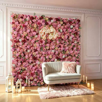 MoKtong Rosa Aufrollbare Blumenwand-Kulisse 91x91 cm 5D mit Realistischen Seidenrosen-Paneelen für Kleine Heim-Fotoboxen und Eventdekoration