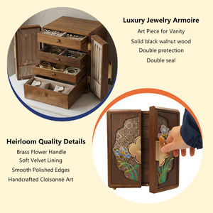 กล่องใส่เครื่องประดับเคลือบโลโกอองเน่แบบเป็นมิตรกับสิ่งแวดล้อม ทำจากไม้ ประตูคู่ ความจุขนาดใหญ่ สำหรับวางบนโต๊ะ - Product Image 2