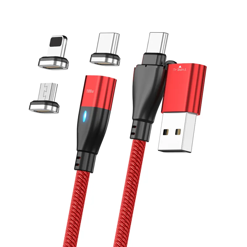 Nylon Braided 3 in 1 magnetic usb cable magnet data cables 5A fast charging cable For i-product/Micro USB Type C
