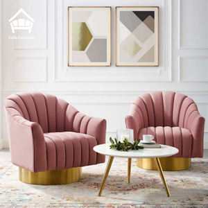 Poltrona Girevole di Lusso Moderna con Base in Acciaio Inox Dorato, Poltrona Singola da Soggiorno in Tessuto Blu Navy e <span class=keywords><strong>Velluto</strong></span> - Product Image 3