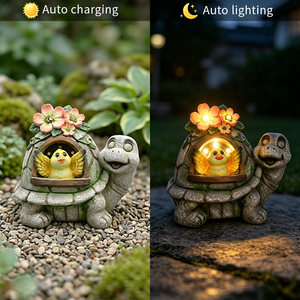 Statue de tortue en résine pour <span class=keywords><strong>jardin</strong></span> avec nichoir à oiseaux solaire et fleurs, décoration extérieure pour <span class=keywords><strong>jardin</strong></span> et cour - Product Image 1