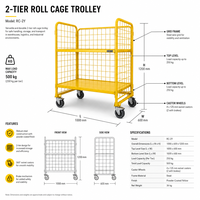 Chariot logistique en métal robuste avec roulettes pivotantes, 2 niveaux, chariot de rangement jaune pour la manutention de stocks en vente au détail et en magasin