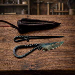 Couteau à lame fixe médiéval forgé à la main en acier au carbone, couteau de chasse et de camping pour la survie en forêt, avec étui en cuir, logo personnalisé OEM - Product Image 6