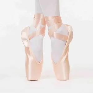 E5026 -02 Professional Satin Leather Sole Ballet Pointe ShoesFor Adult Dance